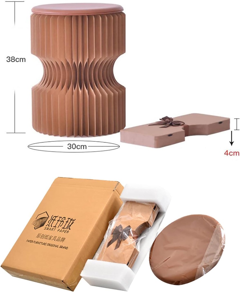 Foldable Kraft Paper Chair – Features a Modern and Elegant Design, Equipped with a Comfortable Cushion, Lightweight, Portable, and Ideal for Small Spaces