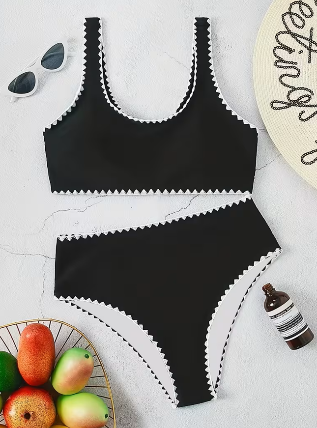 Women’s halter swimsuit with cutout design and lace-up detail