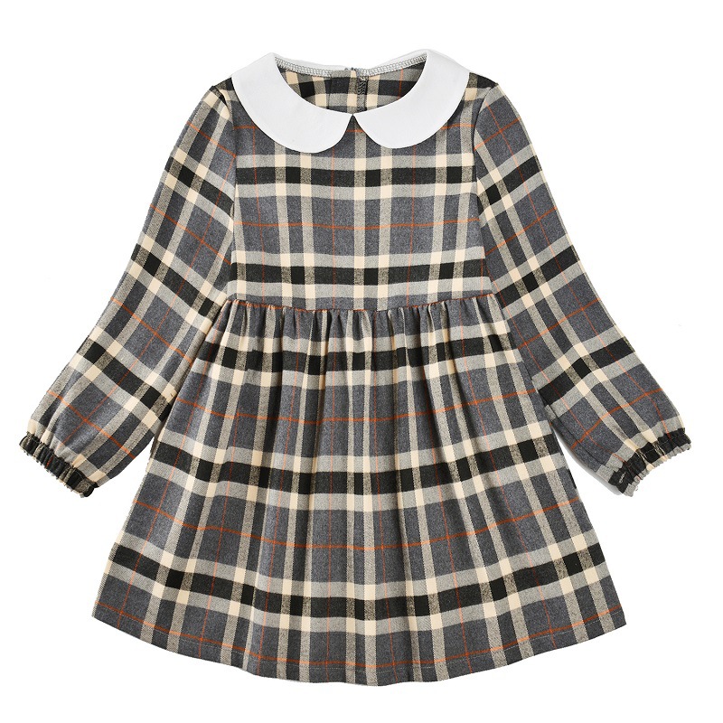 فستان بناتي جديد بنمط مربعات غربي لفصل الخريف بتصميم أميرات