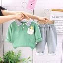 Children's Casual Fashion Polo Collar Bear Long-sleeved Sweater Two-piece Set 