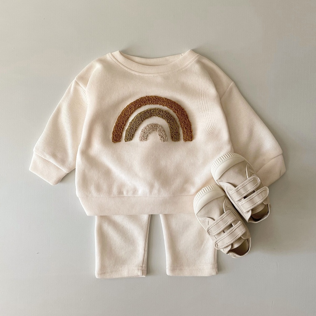 Spring And Autumn Newborn Alphabet Embroidery Baby Long Sleeve Two-piece Suit 