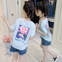 Girls Short-sleeved T-shirt Striped T-shirt Western Style Cartoon Print Top