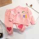 Girls' Spring And Autumn Lace Stitching Coat Cartoon Long Sleeve Sweet Lace Bell-bottom Pants