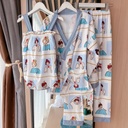 Three-piece Set Of Autumn Women's Pajamas With Chest Pad