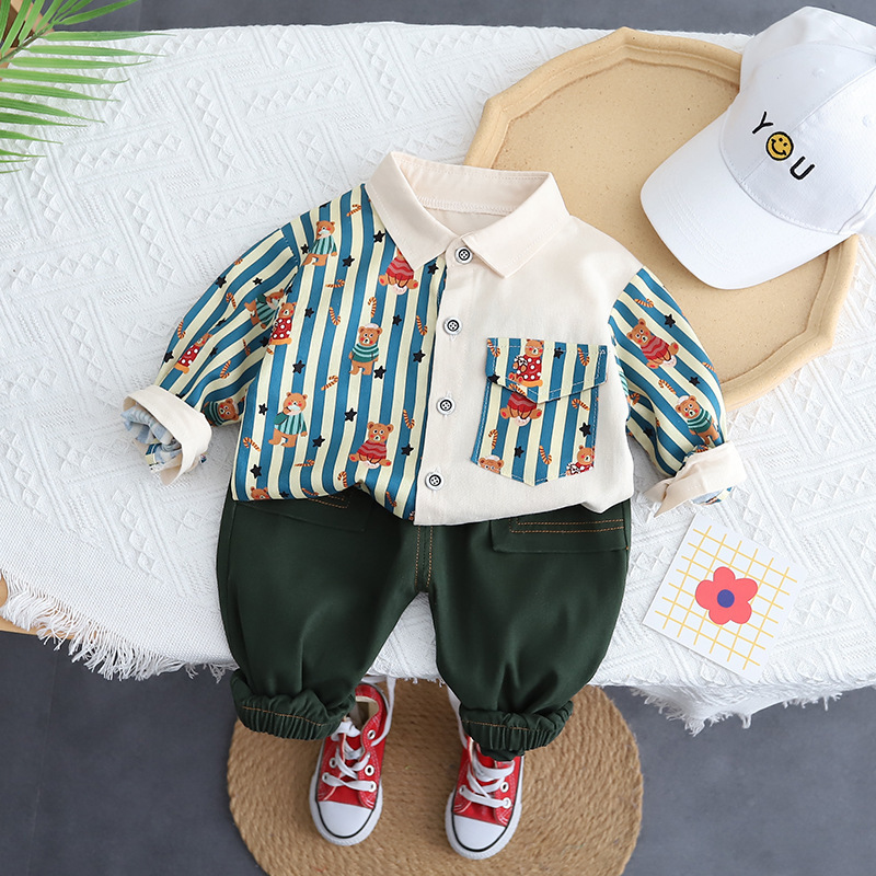 Children's Casual Long-sleeved Shirt Two-piece Suit 