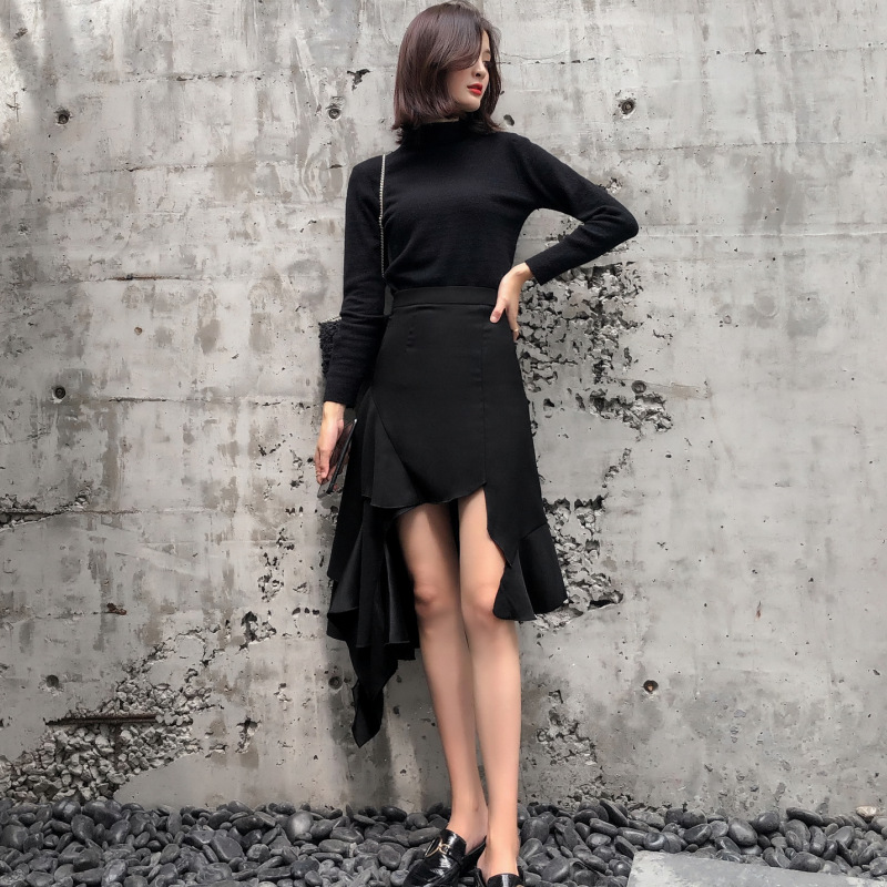 Fluttering irregular high waist slim skirt