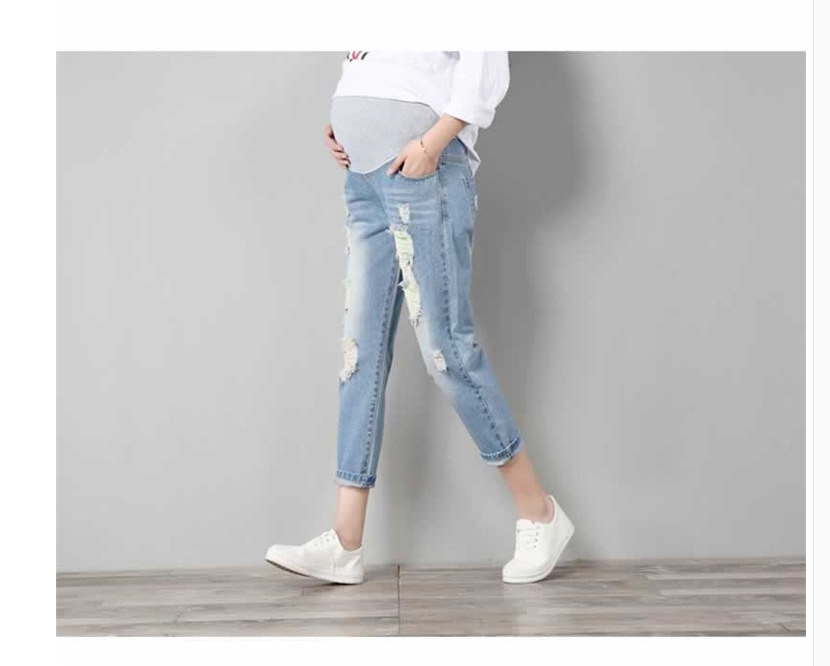 Fashion maternity pants summer tide hole jeans seven points loose thin tight stretch