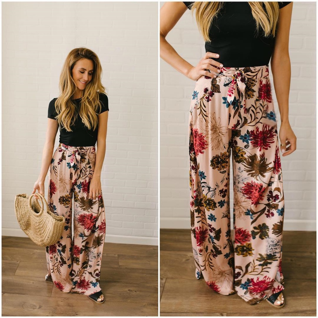 Women's summer printed wide-leg pants