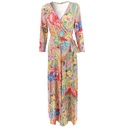 Sexy V-neck Three-quarter Sleeve Printed Long Skirt Lace-up Skirt Dress