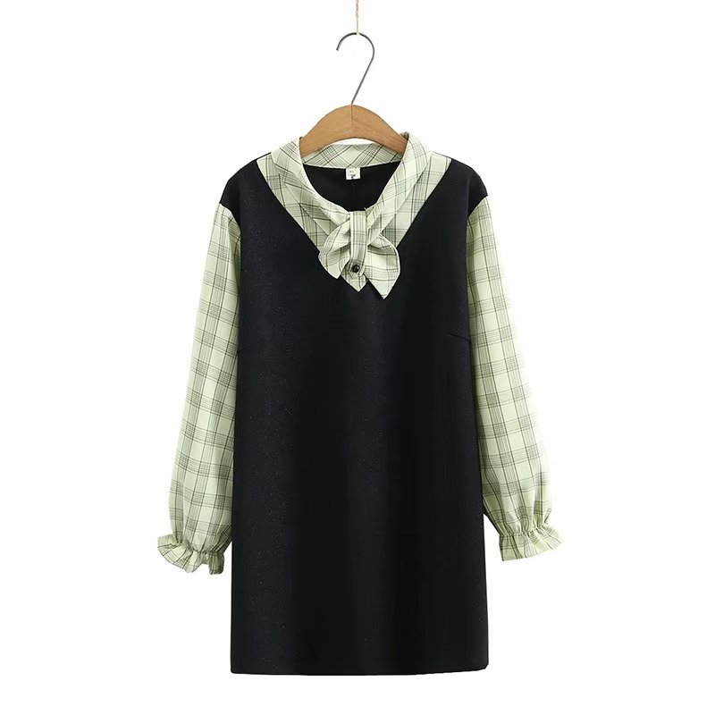 Western Style Plaid Stitching Long Sleeve Dress