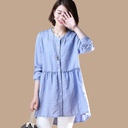 Women's Slimming Plus Mid-length Striped Shirt