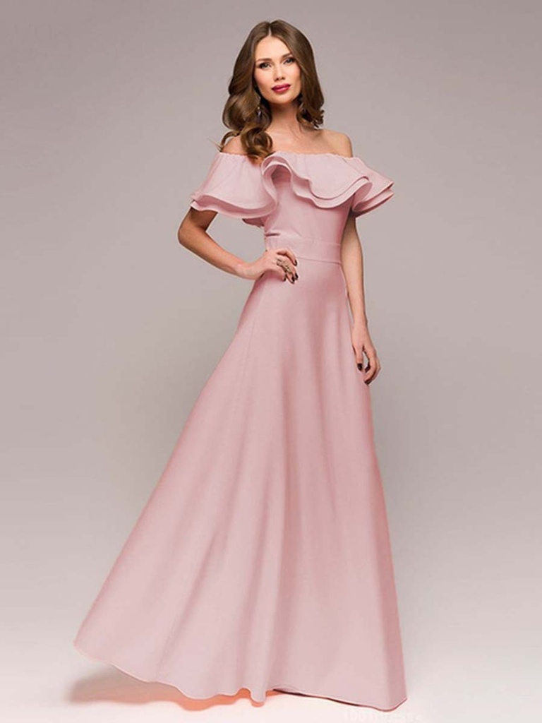 spring new AliExpress Amazon word shoulder long paragraph Qi Slim dress