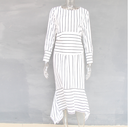 Europe and the United States loose large size striped straps long sleeves thin irregular dress female autumn