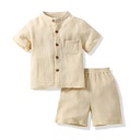 Stand Collar Short Sleeve Shirt Cotton Shorts Children's Suit