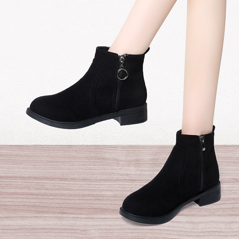 Square Heel Suede Round Buckle Side Zipper Short Tube Female Plus Size
