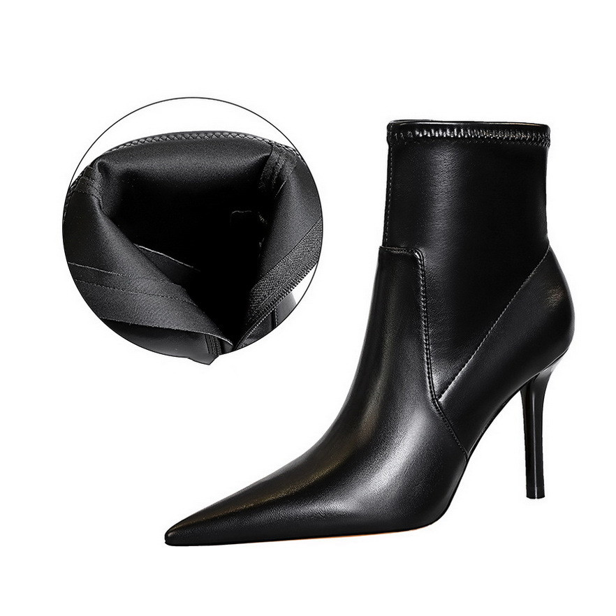 Slim Super High Heel Pointed Side Zipper Winter Short Tube
