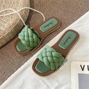 Flat Square Toe Fake Woven Korean Sandals