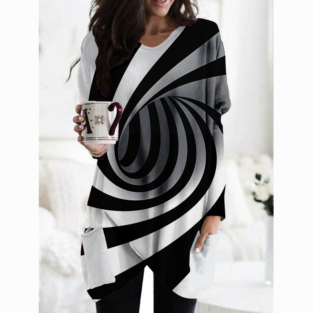 تيشيرت نسائي طويل الأكمام بطباعة على الخصر ومناسب للصيف.