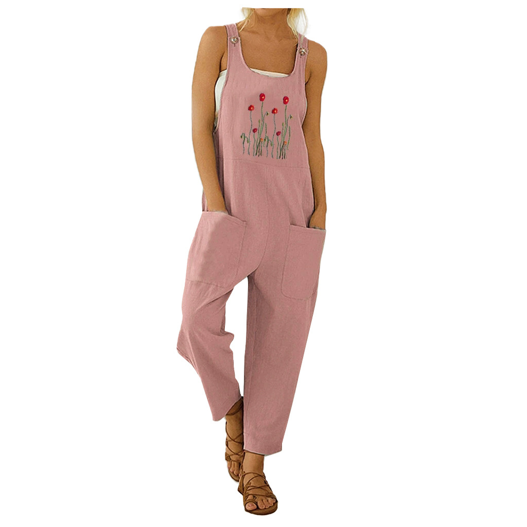 Workwear Overalls Loose Embroidered Casual Pants Women's Overalls With Suspenders