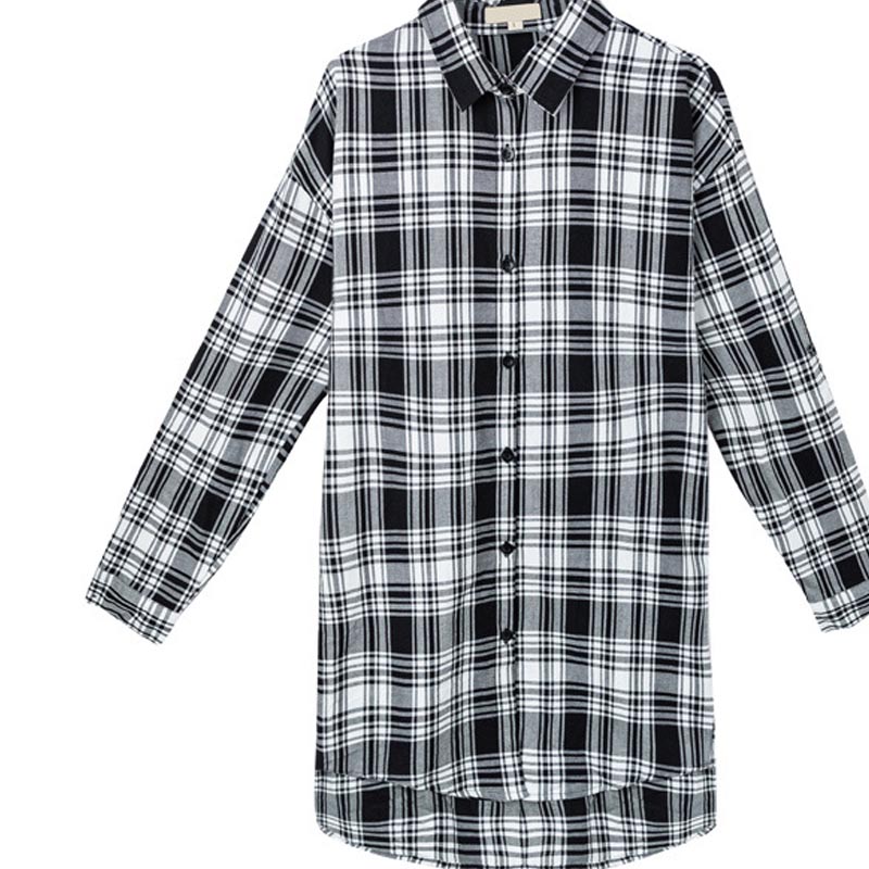 Mid-Length Long-Sleeved Cotton Loose Plaid Coat
