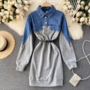 Fashion Retro Denim Stitching Slim Dress