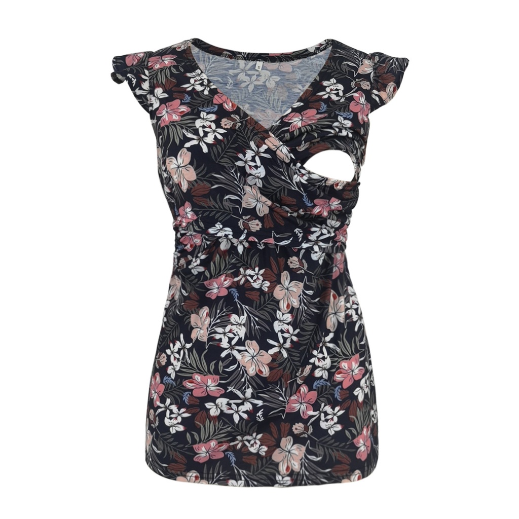 Fashion Printed Deep V-neck Cross Breastfeeding T-shirt