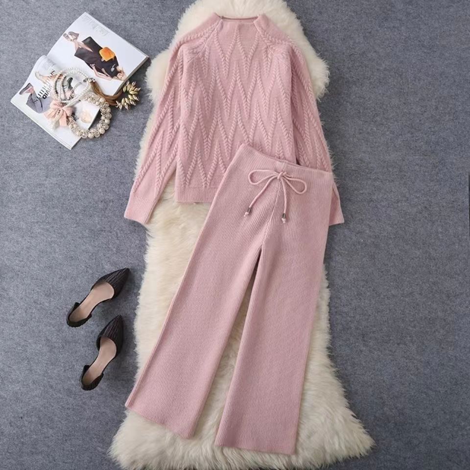 Knitted Sweater Wide Leg Pants Two-piece Set