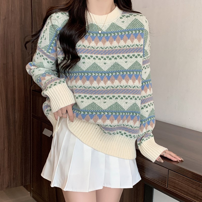 Soft Glutinous Ancient Pullover Knitted Long Sleeve Sweater