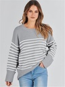 Women's Round-neck Long Sleeve Oversized Plush Knitted Thick Thermal Head Cover Striped Sweater