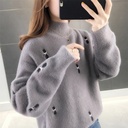 Mink Velvet  Women's Half High Neck Sweater Loose Embroidered Top