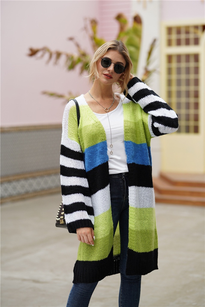 Rainbow Contrast Striped Knit Long Sleeve Cardigan Sweater