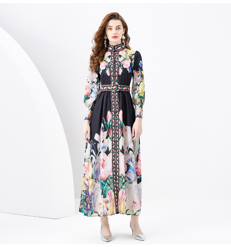 Design Print Slim-fit Long Temperament Dress