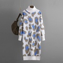 Women's Dress Fashionable Leopard Print Turtleneck Base Knitted Long Dress