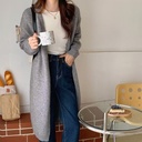 معطف كاردجان محبوك متوسط الطول بلون موحد لفصل الخريف.