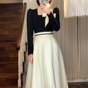 French Style Temperament High Waist A- Line Square Collar Dress