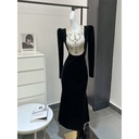 Black Heavy Industry Velvet Beads Dress Female Autumn Dress