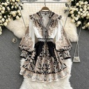 Women's V-neck Lantern Sleeve Printed Dress