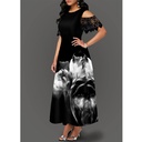 Women's Printed Lace Sleeve Long Patchwork Dress