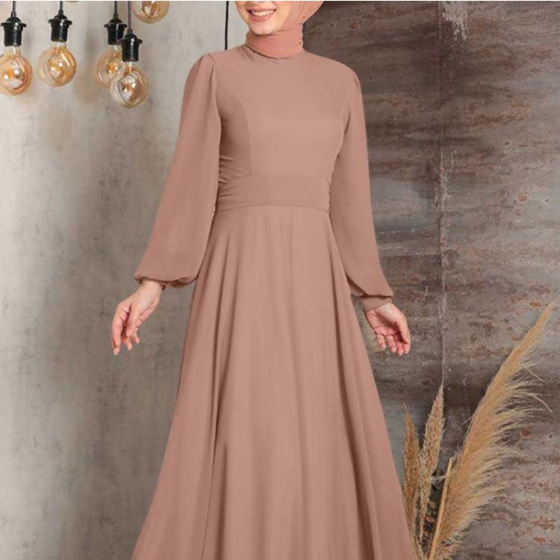 Women's Fashionable High Waist Lantern Sleeve Long Dress