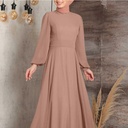 Women's Fashionable High Waist Lantern Sleeve Long Dress