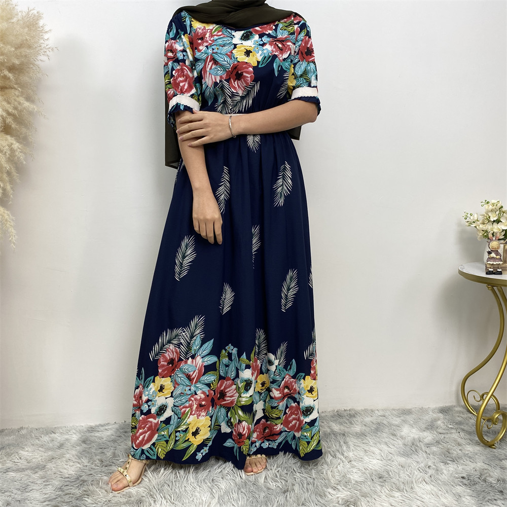 Plus Size Ladies Fashion Elastic Waist Long Sleeves Printed Dress