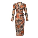 New French Vintage Print Slim Fit Lace Up Dress