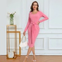Women's Long Sleeve Tie Slit Pit Strip Midi Dress