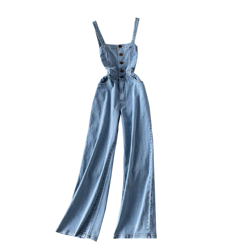 Women's Denim Jumpsuit Straight Leg Wide-leg Pants Trousers