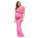 Maternity Ruffled Neck Trailing One-piece Long Skirt Photography Dress