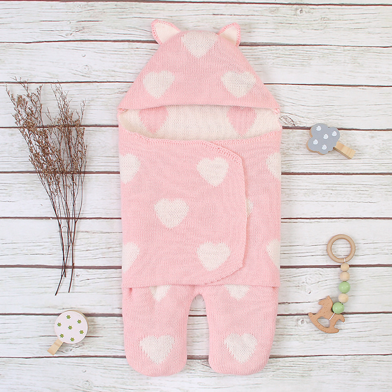 Newborn Solid Color Love Sleeping Bag Blanket Wrapped Baby Sleeping Bag 