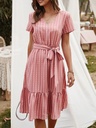 Mid-Length, Short-Sleeved, Lace-Up, Women's Mid-Length Dress