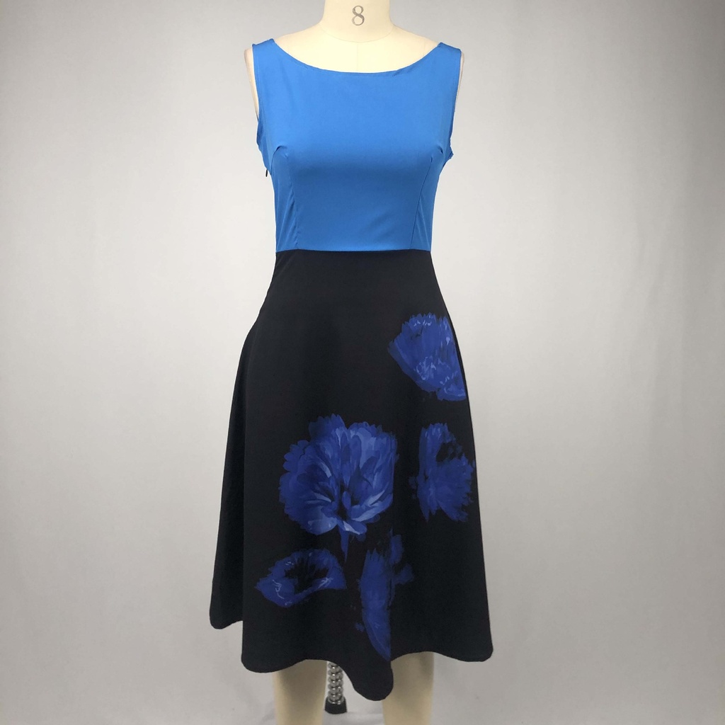European And American New Style Round Neck Print Sleeveless High-Waist Slim-Fit Large-Length Dress Cross-Border Women'S Spot Supply