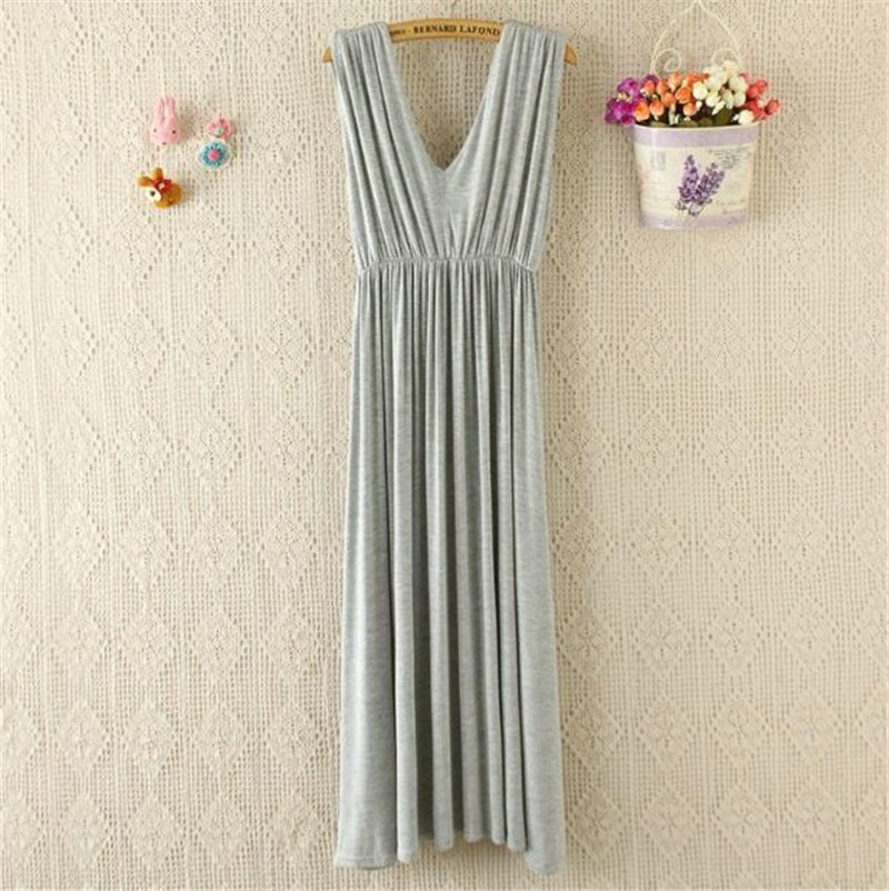 Stretch High Waist Modal V-neck Long Skirt Maternity Dress