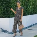 V-neck Floral Chiffon Jumpsuit Wide-leg Pants